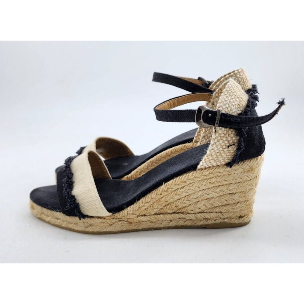 CASTANER Open Toe‎ Ankle Strap Wedge Sandals Espadrille Shoes Black/Beige Size 6 - Picture 5 of 16